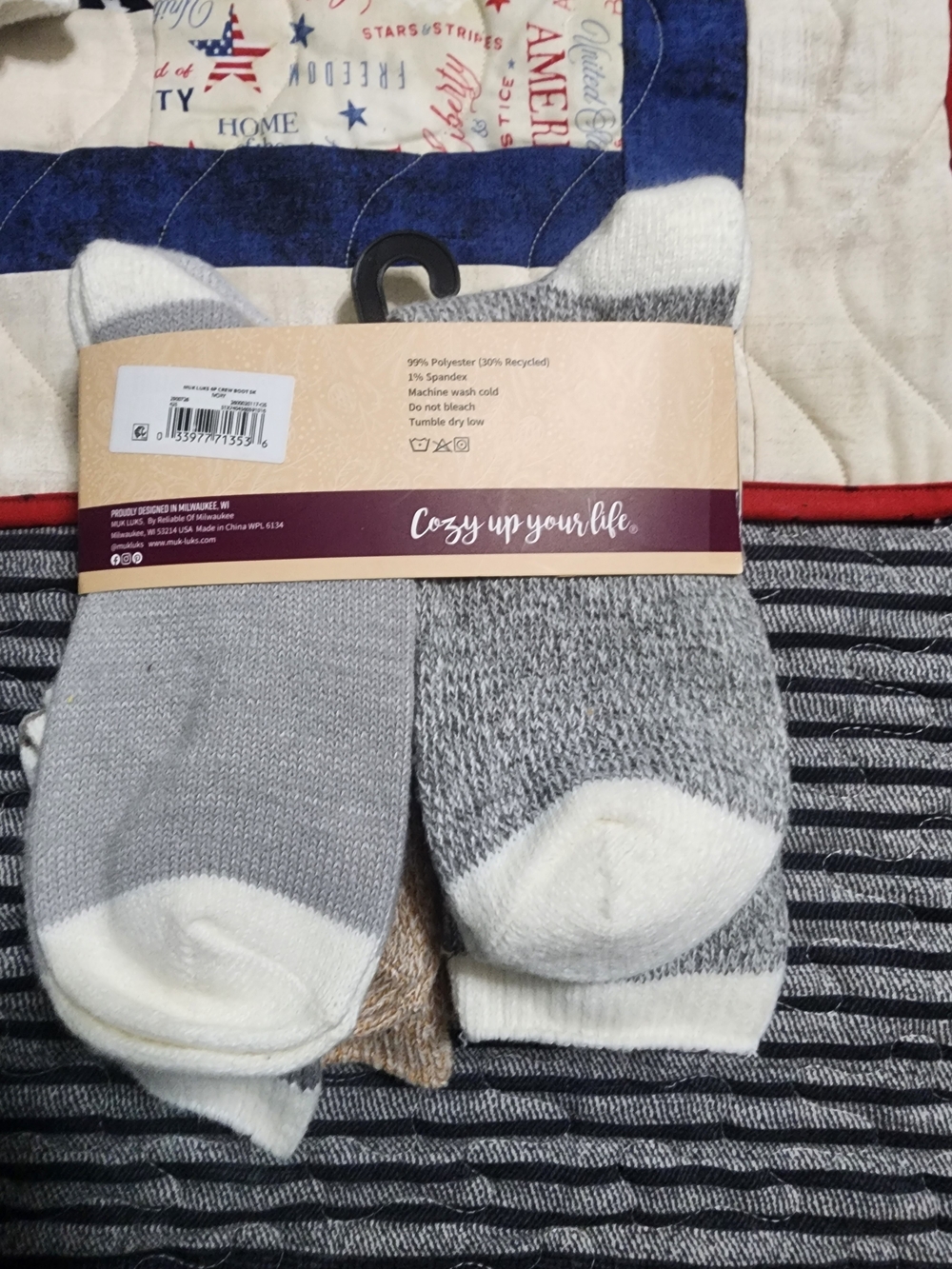 Muk Luks Women's Cream & Gray Striped Boot Socks - 6 Pack - Picture 2 of 2
